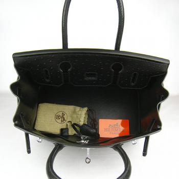 Hermes Birkin 6088 Ostrich Skin Black Handbag