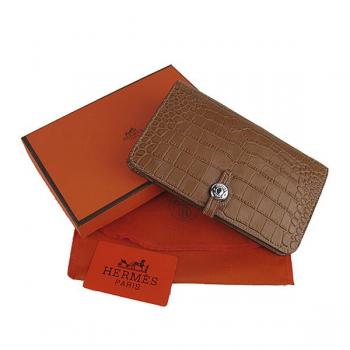 Hermes Wallet H001 Wallet Crocodile Coffee