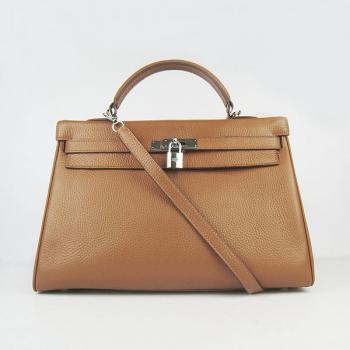 Hermes Kelly 6308 2way Cow Leather Coffee Handbag