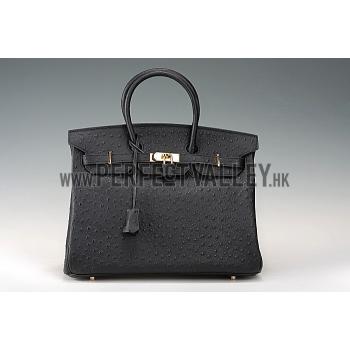 Hermes Birkin 35 Black Ostrich Leather 607482 Replica