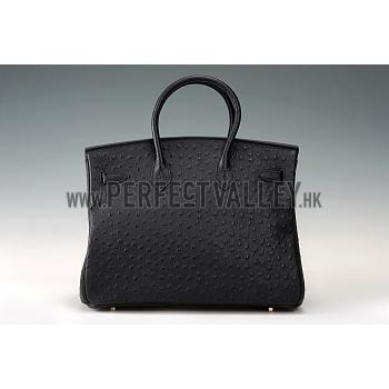 Hermes Birkin 35 Black Ostrich Leather 607482 Replica