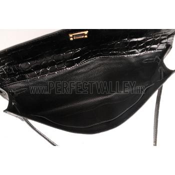 Hermes Kelly Longue Clutch Crocodile Leather Black  608165