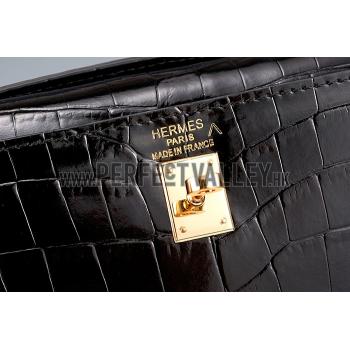 Hermes Kelly Longue Clutch Crocodile Leather Black  608165