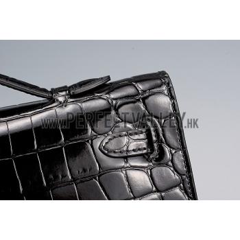 Hermes Kelly Longue Clutch Crocodile Leather Black  608165