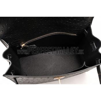 Hermes Kelly 32 Black Ostrich Leather 607478