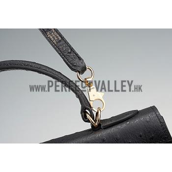 Hermes Kelly 32 Black Ostrich Leather 607478