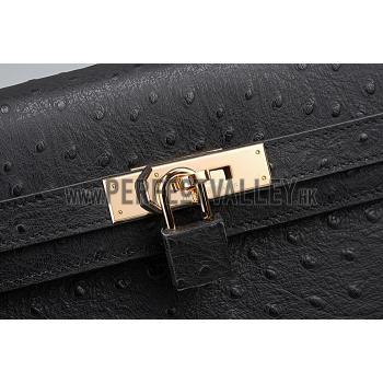 Hermes Kelly 32 Black Ostrich Leather 607478