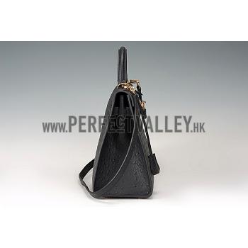 Hermes Kelly 32 Black Ostrich Leather 607478