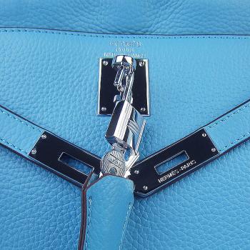 Cheap Hermes Kelly 6108 2way Cow Leather Blue