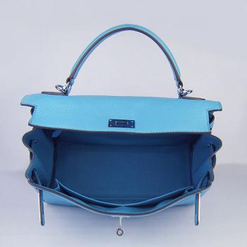 Cheap Hermes Kelly 6108 2way Cow Leather Blue