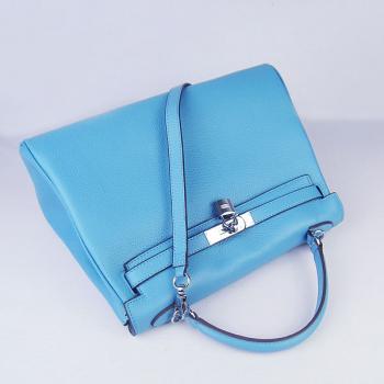 Cheap Hermes Kelly 6108 2way Cow Leather Blue