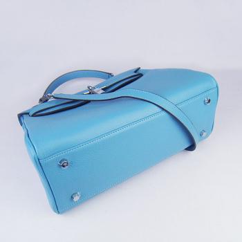 Cheap Hermes Kelly 6108 2way Cow Leather Blue