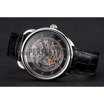 Replica Swiss Hermes Arceau Skeleton Black Dial Blue Hands Stainless Steel Case Black Leather Strap