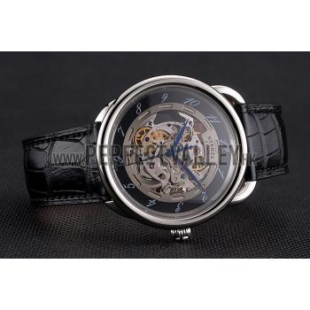 Replica Swiss Hermes Arceau Skeleton Black Dial Blue Hands Stainless Steel Case Black Leather Strap