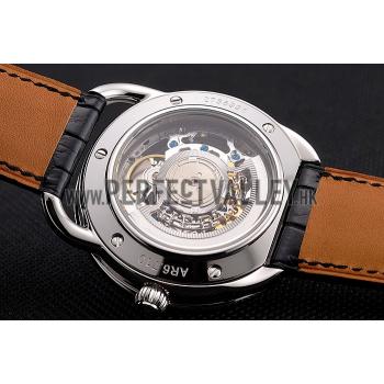 Replica Swiss Hermes Arceau Skeleton Black Dial Blue Hands Stainless Steel Case Black Leather Strap