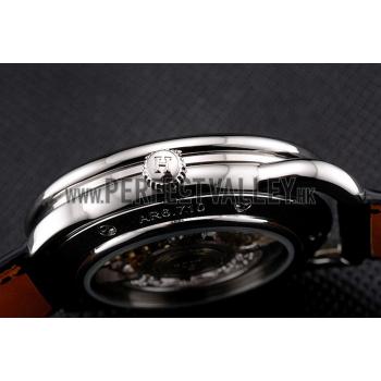 Replica Swiss Hermes Arceau Skeleton Black Dial Blue Hands Stainless Steel Case Black Leather Strap