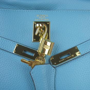 Hermes Kelly 6308 2way Cow Leather Blue Handbag