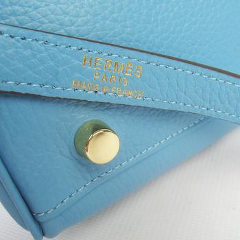 Hermes Kelly 6308 2way Cow Leather Blue Handbag