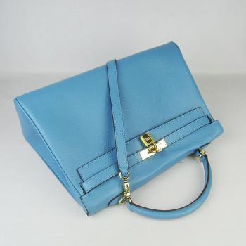 Hermes Kelly 6308 2way Cow Leather Blue Handbag