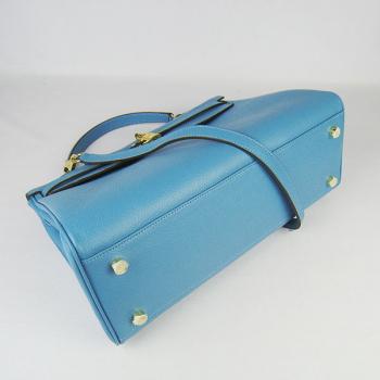 Hermes Kelly 6308 2way Cow Leather Blue Handbag