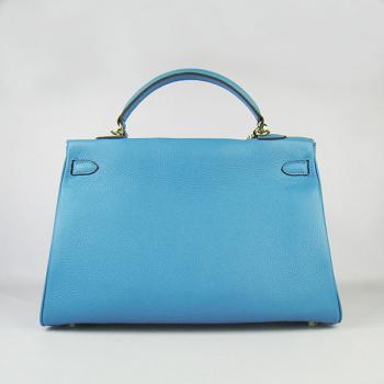 Hermes Kelly 6308 2way Cow Leather Blue Handbag