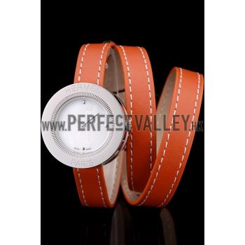 Hermes  MOP Dial Orange Elongated Leather Strap