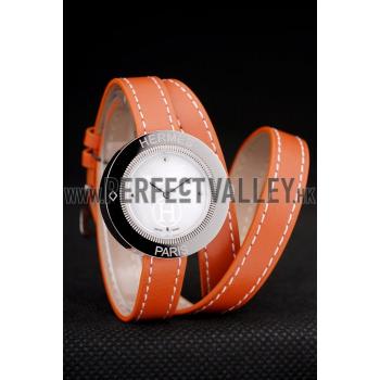 Hermes  MOP Dial Orange Elongated Leather Strap