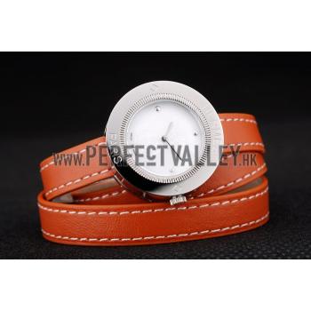 Hermes  MOP Dial Orange Elongated Leather Strap