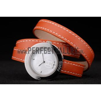 Hermes  MOP Dial Orange Elongated Leather Strap