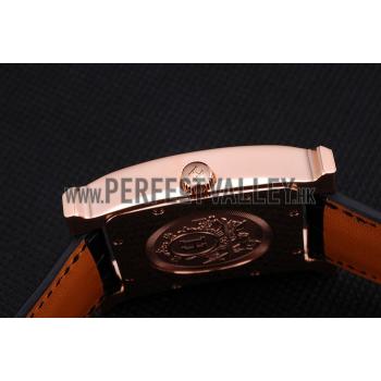 Hermes Heure H Black Dial Gold Case Black Leather Strap