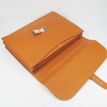 Hermes Briefcases 2813 Briefcase Cow Leather Orange Handbag