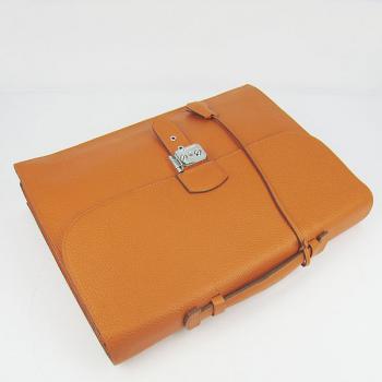 Hermes Briefcases 2813 Briefcase Cow Leather Orange Handbag