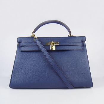 Hermes Kelly 6308 Ladies Cow Leather Blue Handbag