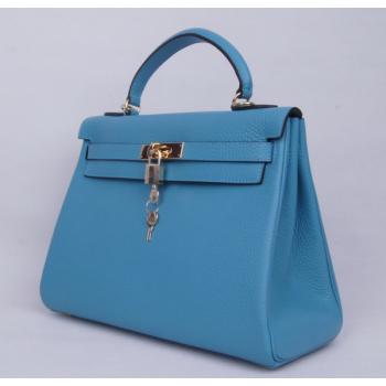 Cheap Cheap Hermes Kelly H1043 Cow Leather Blue Bag