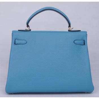 Cheap Cheap Hermes Kelly H1043 Cow Leather Blue Bag