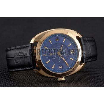 Hermes Dressage Blue Dial Gold Case Black Leather Strap