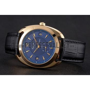 Hermes Dressage Blue Dial Gold Case Black Leather Strap