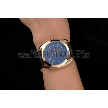 Hermes Dressage Blue Dial Gold Case Black Leather Strap