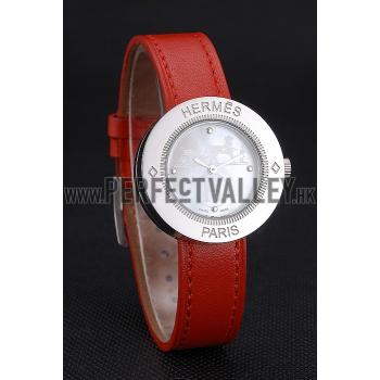 Hermes  MOP Dial Red Leather Strap