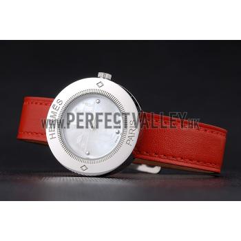 Hermes  MOP Dial Red Leather Strap