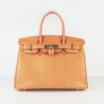 Hermes Birkin 6088 Handbag Ostrich Skin Orange