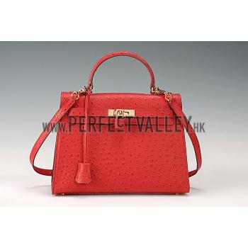 Hermes Kelly 32 Red Ostrich Leather 607481