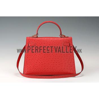 Hermes Kelly 32 Red Ostrich Leather 607481