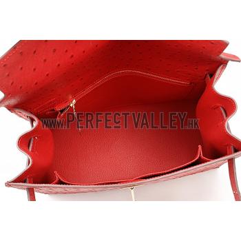 Hermes Kelly 32 Red Ostrich Leather 607481