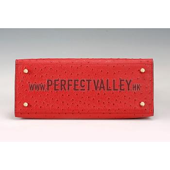 Hermes Kelly 32 Red Ostrich Leather 607481