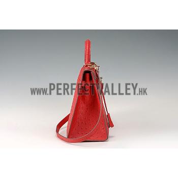 Hermes Kelly 32 Red Ostrich Leather 607481