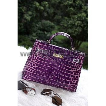 Hermes Kelly 28 Crocodile Leather Purple 608150