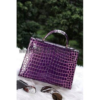 Hermes Kelly 28 Crocodile Leather Purple 608150