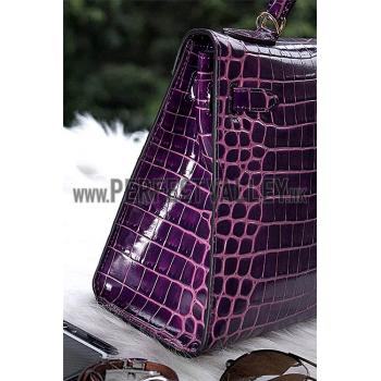 Hermes Kelly 28 Crocodile Leather Purple 608150