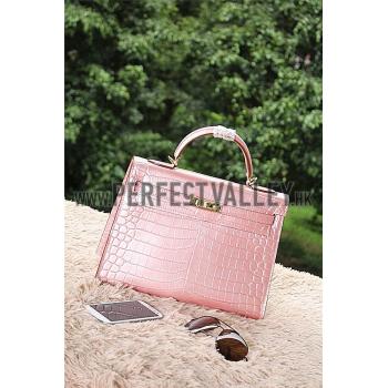 Hermes Kelly 32 Crocodile Leather Pink  608180